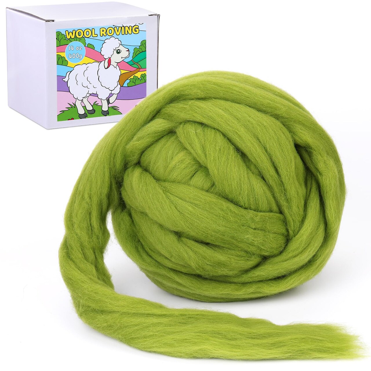 QMNNMA Wool Roving Bulk, 14.1oz Needle Felting Wool, Super Wool Chunky Yarn for Needle Felting, Hand Spinning, Felting, Blending, Weaving and DIY Craft (400g)